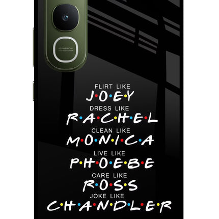 FRIENDS Character Vivo Y400 5G Glass Case Back Cover by Casekaro