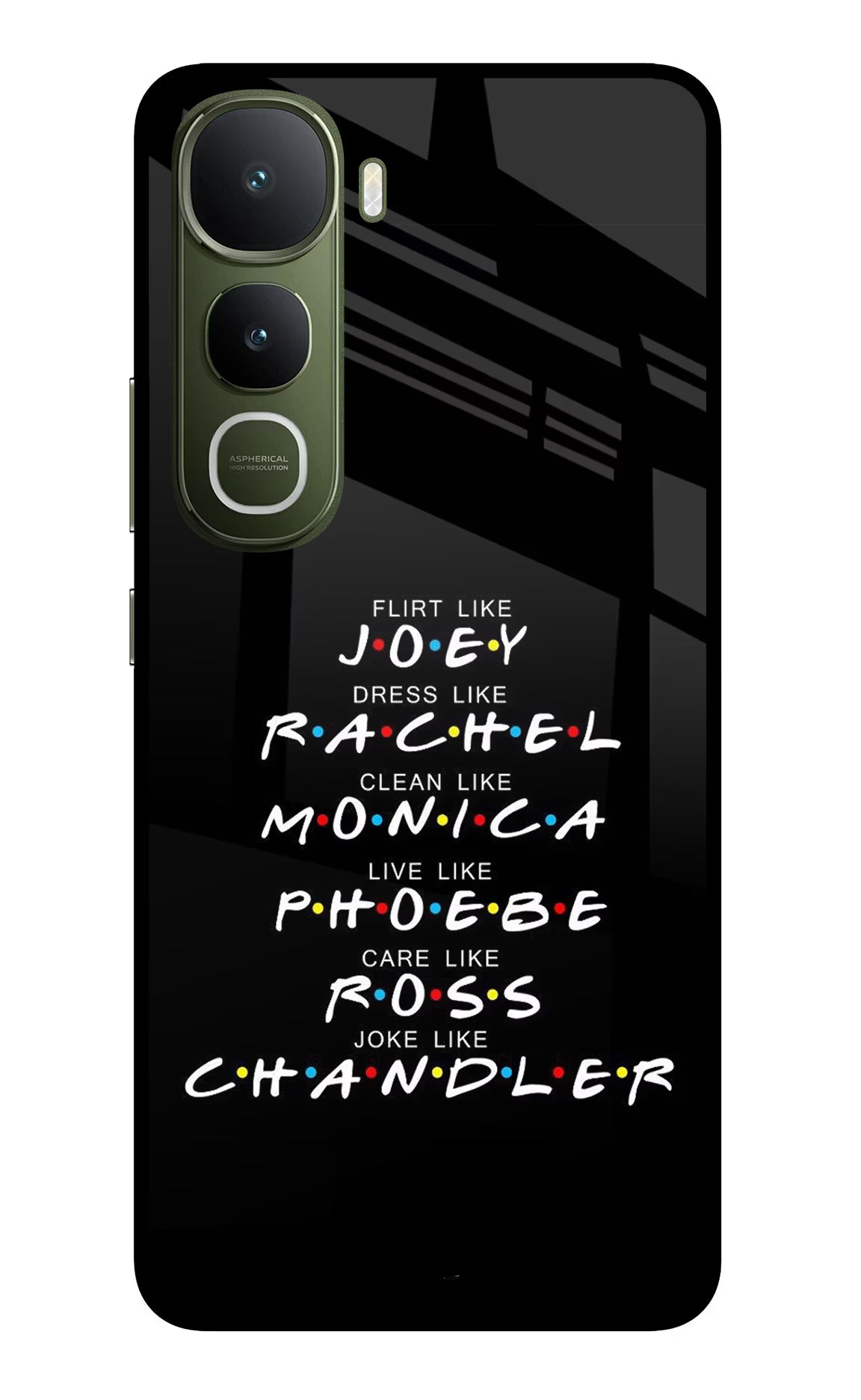 FRIENDS Character Vivo Y400 5G Glass Case Back Cover by Casekaro
