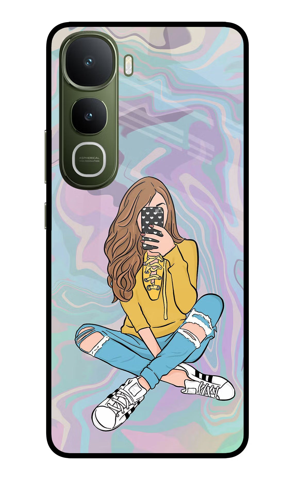Selfie Girl Vivo Y400 5G Glass Case Back Cover by Casekaro