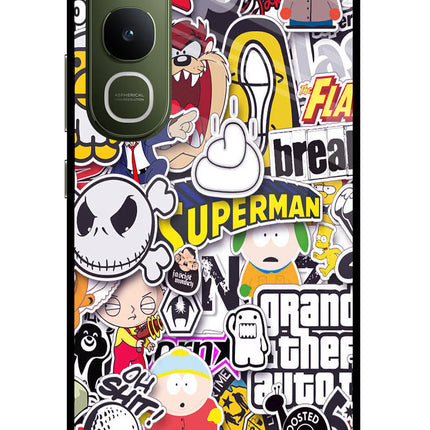 Sticker Bomb Vivo Y400 5G Glass Case Back Cover by Casekaro