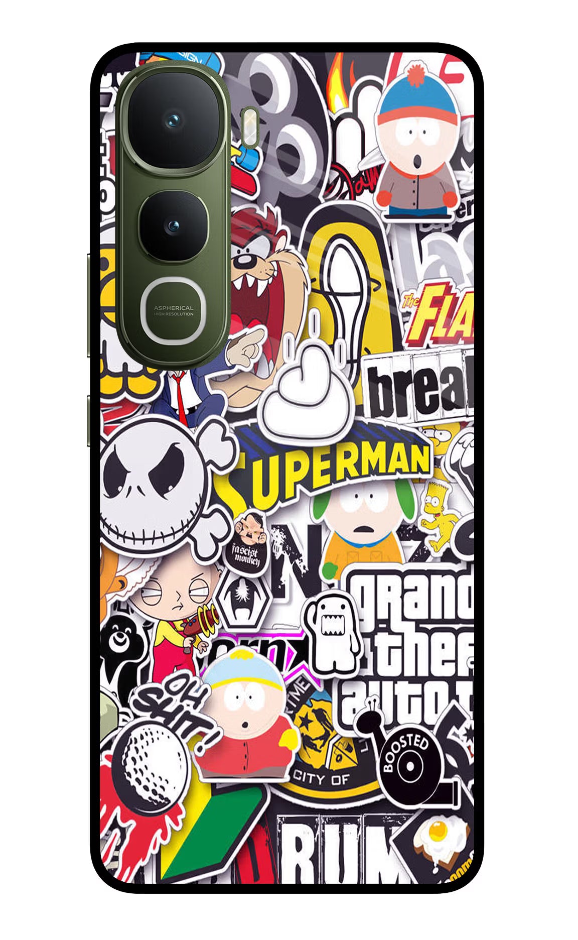 Sticker Bomb Vivo Y400 5G Glass Case Back Cover by Casekaro