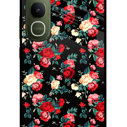 Rose Pattern Vivo Y400 5G Glass Case Back Cover by Casekaro