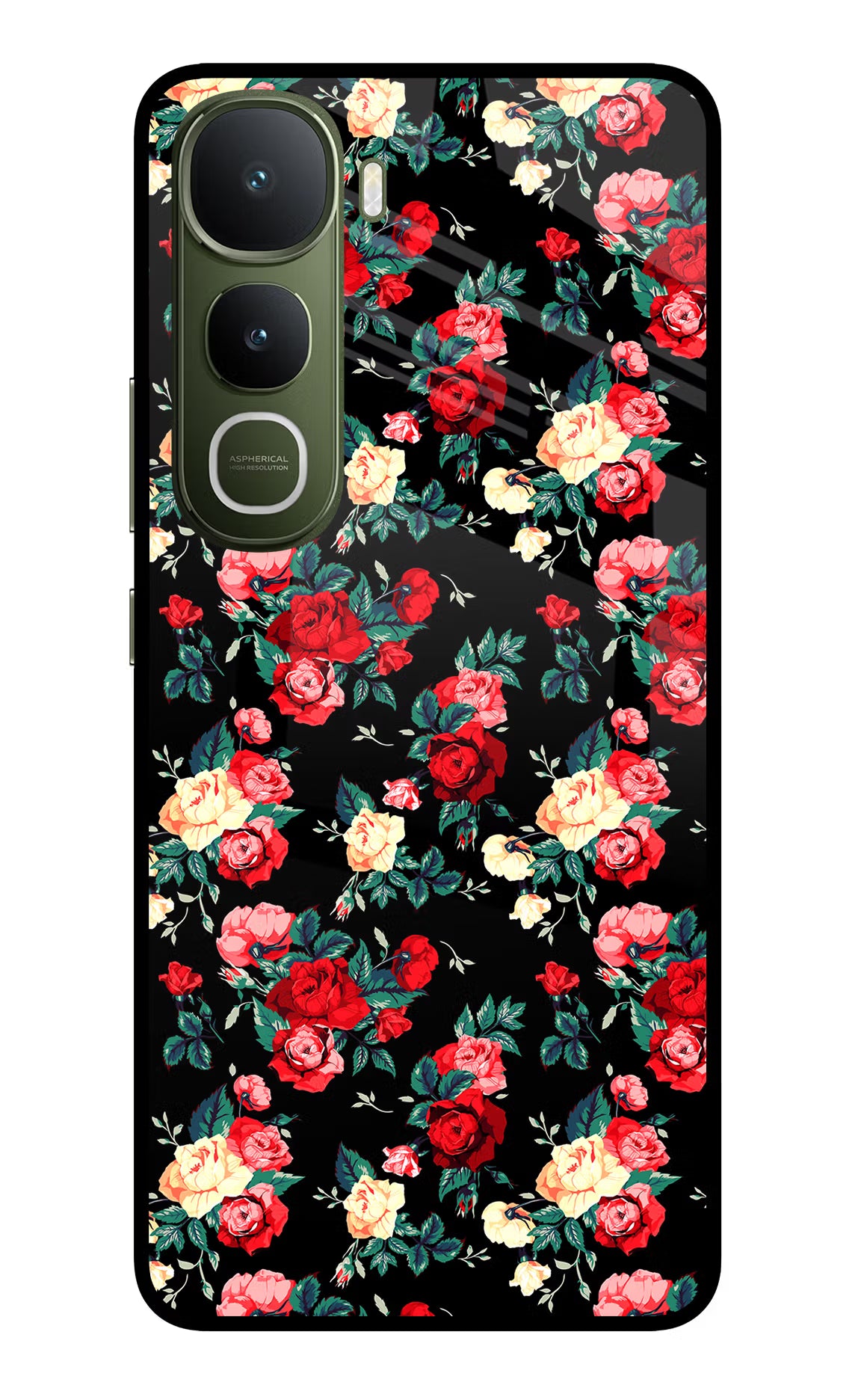 Rose Pattern Vivo Y400 5G Glass Case Back Cover by Casekaro