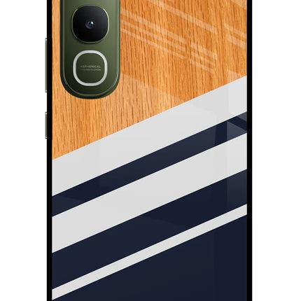 Blue and white wooden Vivo Y400 5G Glass Case Back Cover by Casekaro