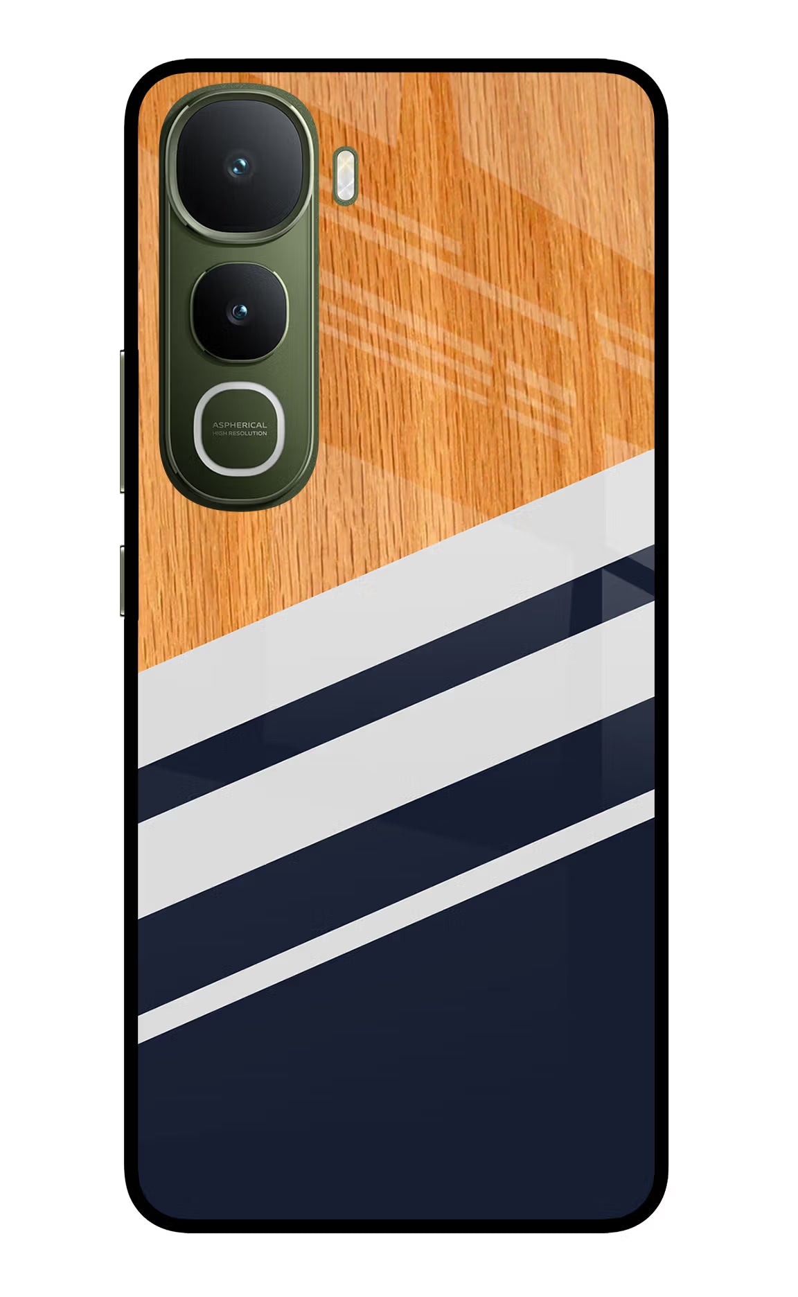 Blue and white wooden Vivo Y400 5G Glass Case Back Cover by Casekaro