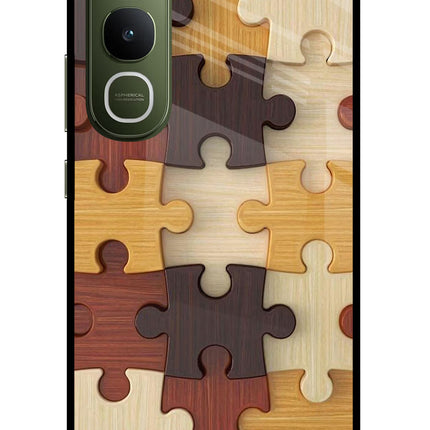 Wooden Puzzle Vivo Y400 5G Glass Case Back Cover by Casekaro