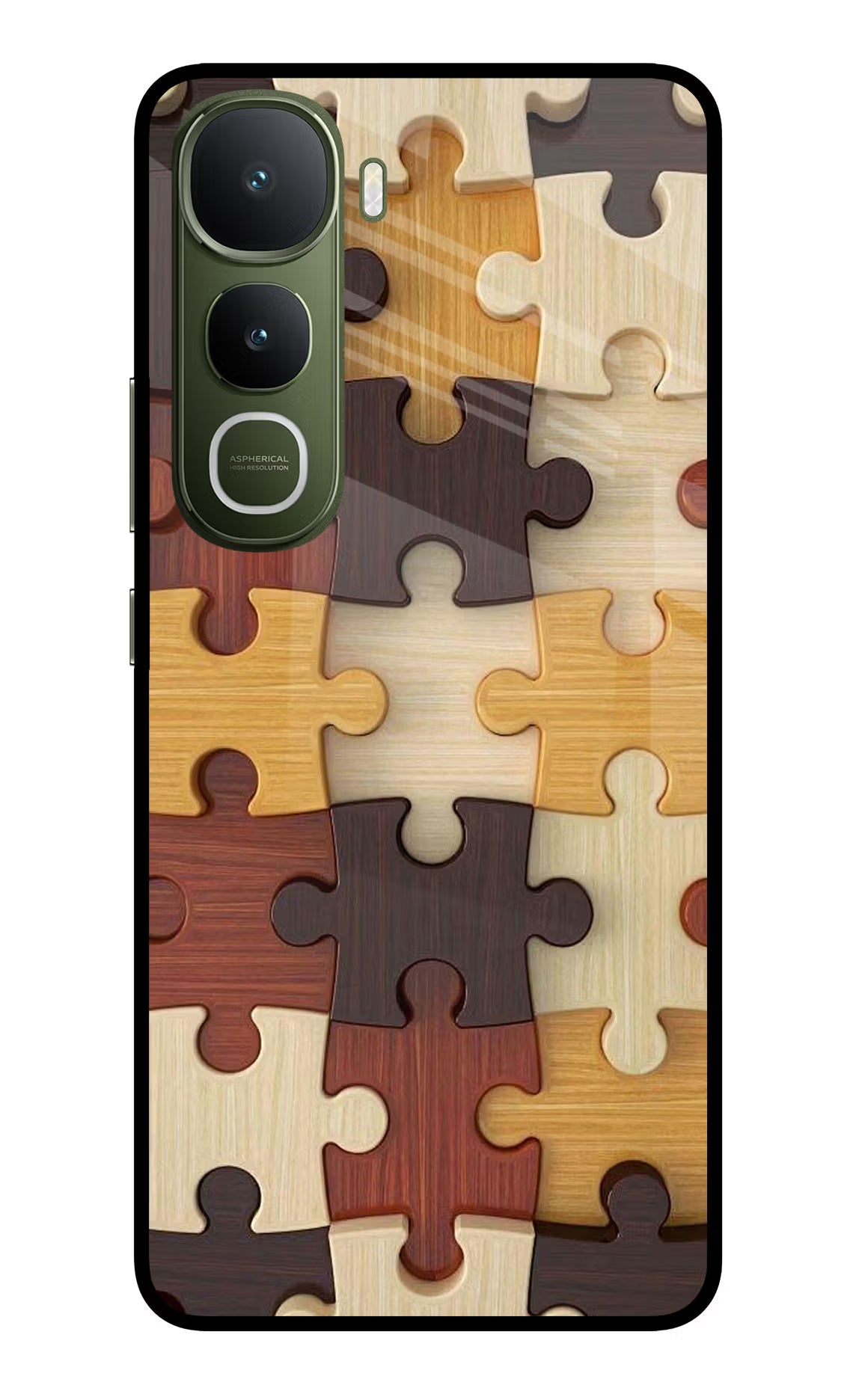 Wooden Puzzle Vivo Y400 5G Glass Case Back Cover by Casekaro