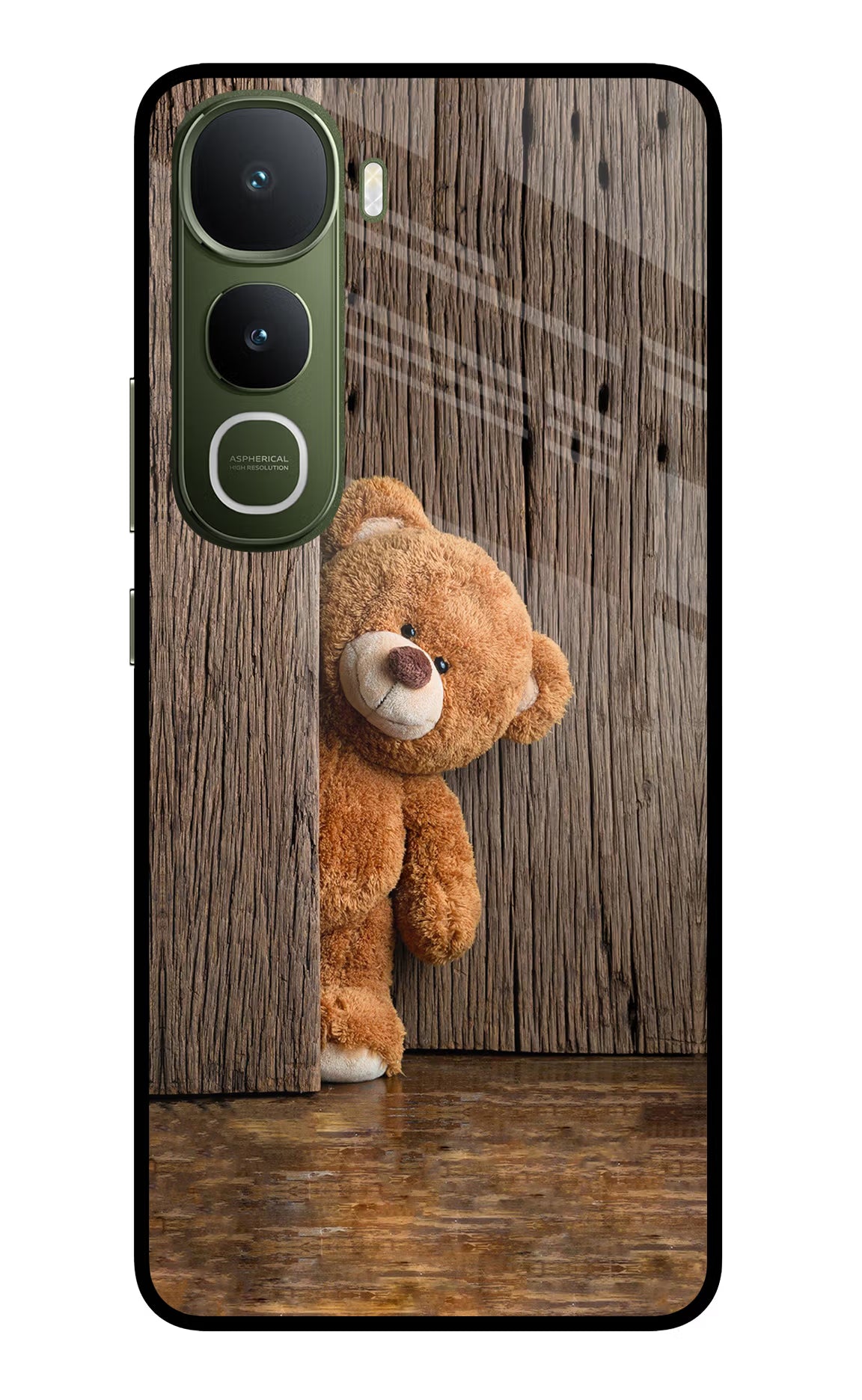 Teddy Wooden Vivo Y400 5G Glass Case Back Cover by Casekaro