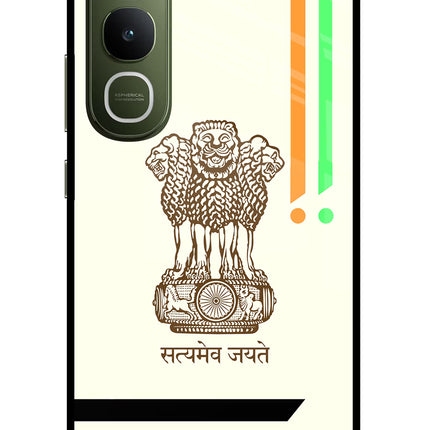 Satyamev Jayate Brown Logo Vivo Y400 5G Glass Case Back Cover by Casekaro