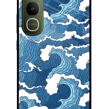 Blue Waves Vivo Y400 5G Glass Case Back Cover by Casekaro