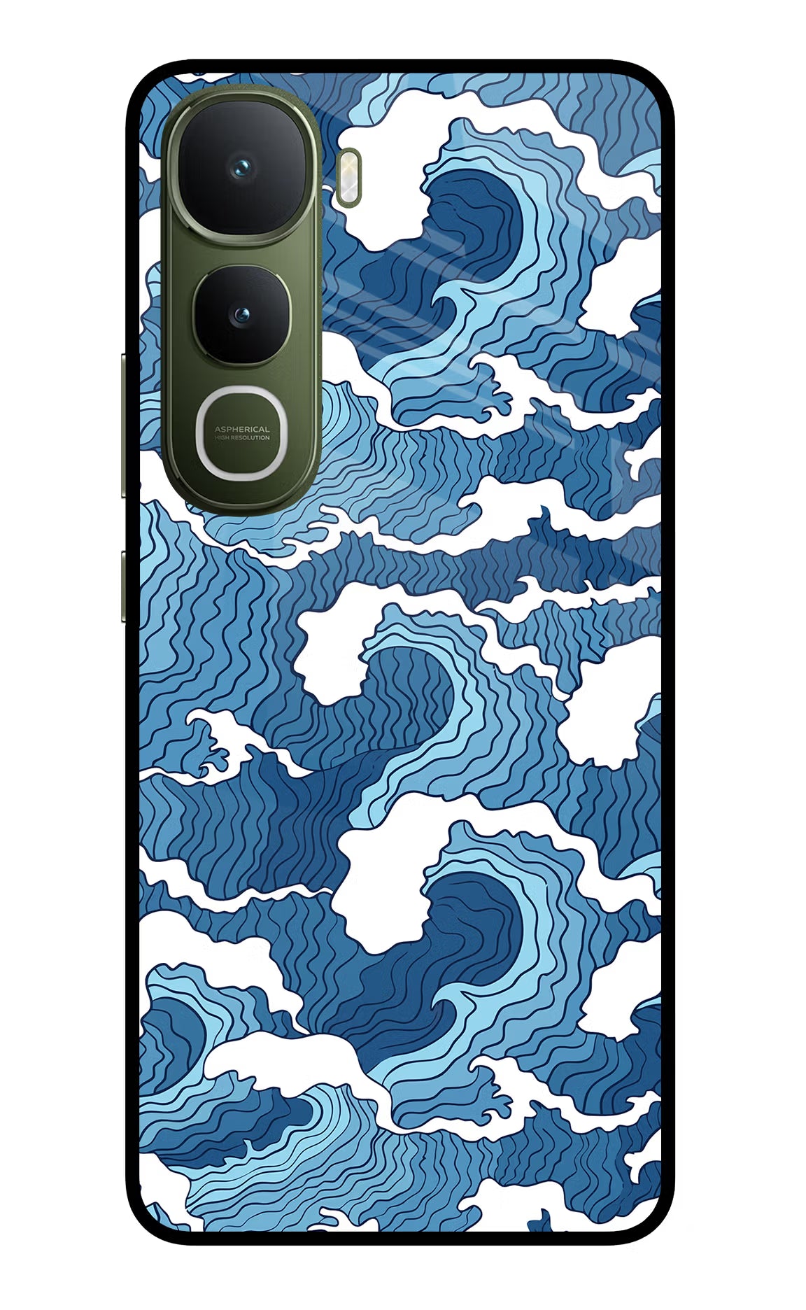 Blue Waves Vivo Y400 5G Glass Case Back Cover by Casekaro