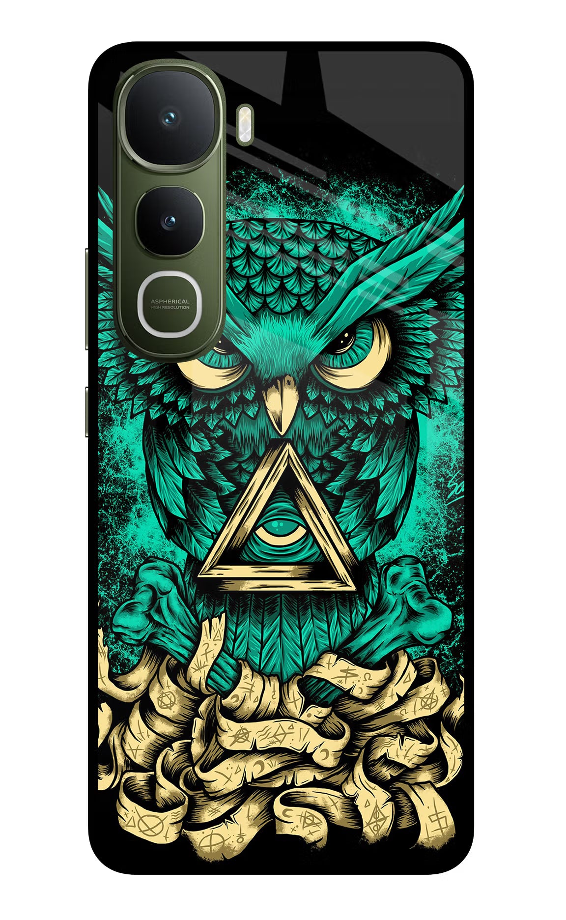 Green Owl Vivo Y400 5G Glass Case Back Cover by Casekaro