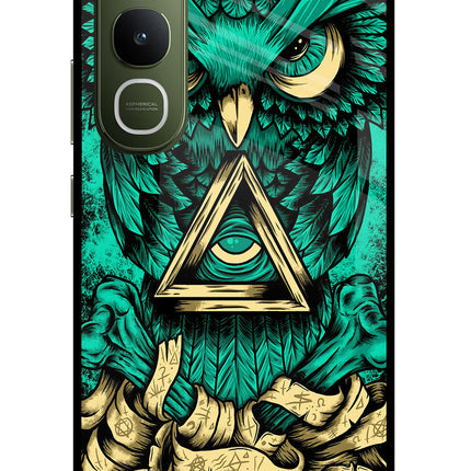 Green Owl Vivo Y400 5G Glass Case Back Cover by Casekaro