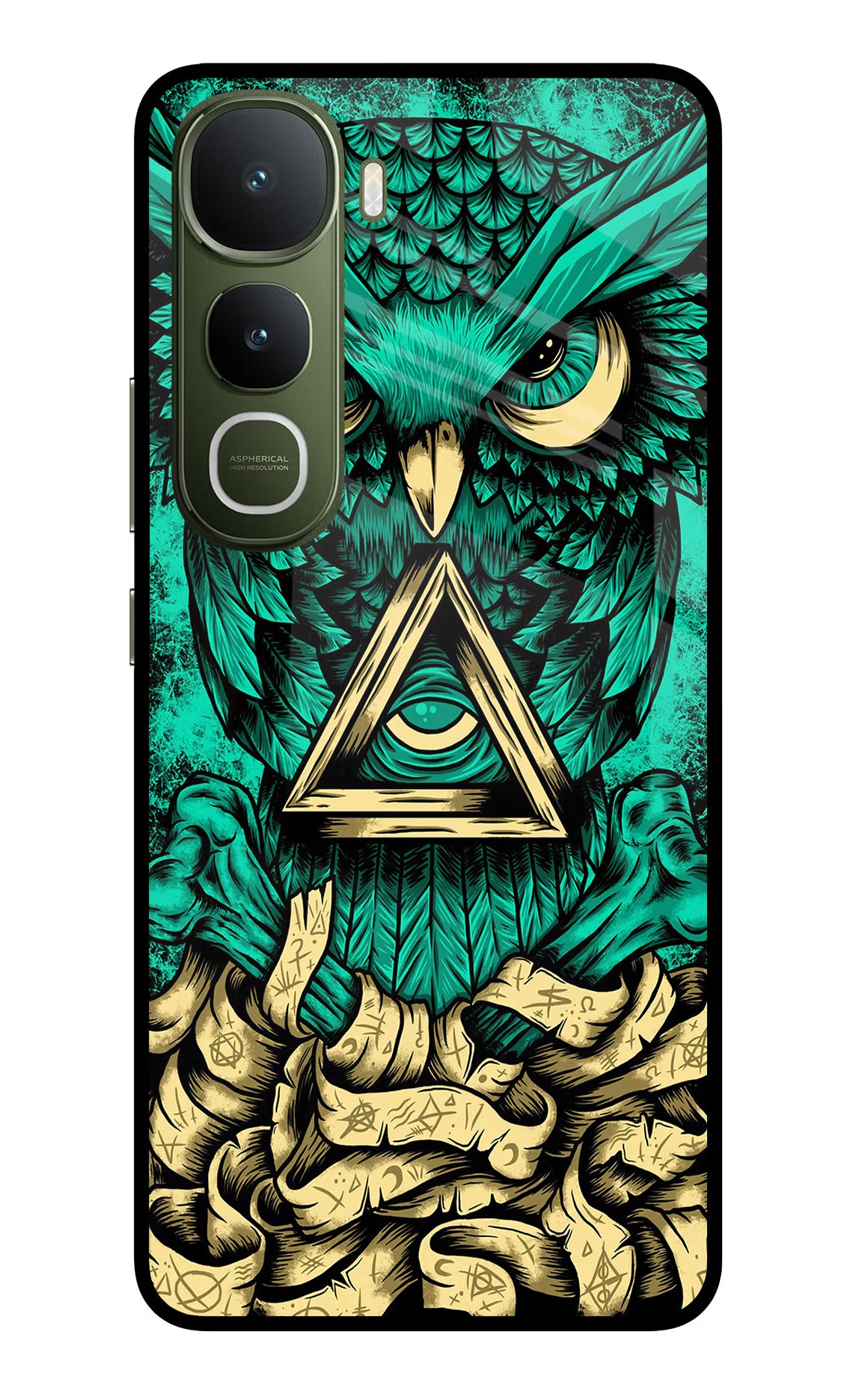 Green Owl Vivo Y400 5G Glass Case Back Cover by Casekaro