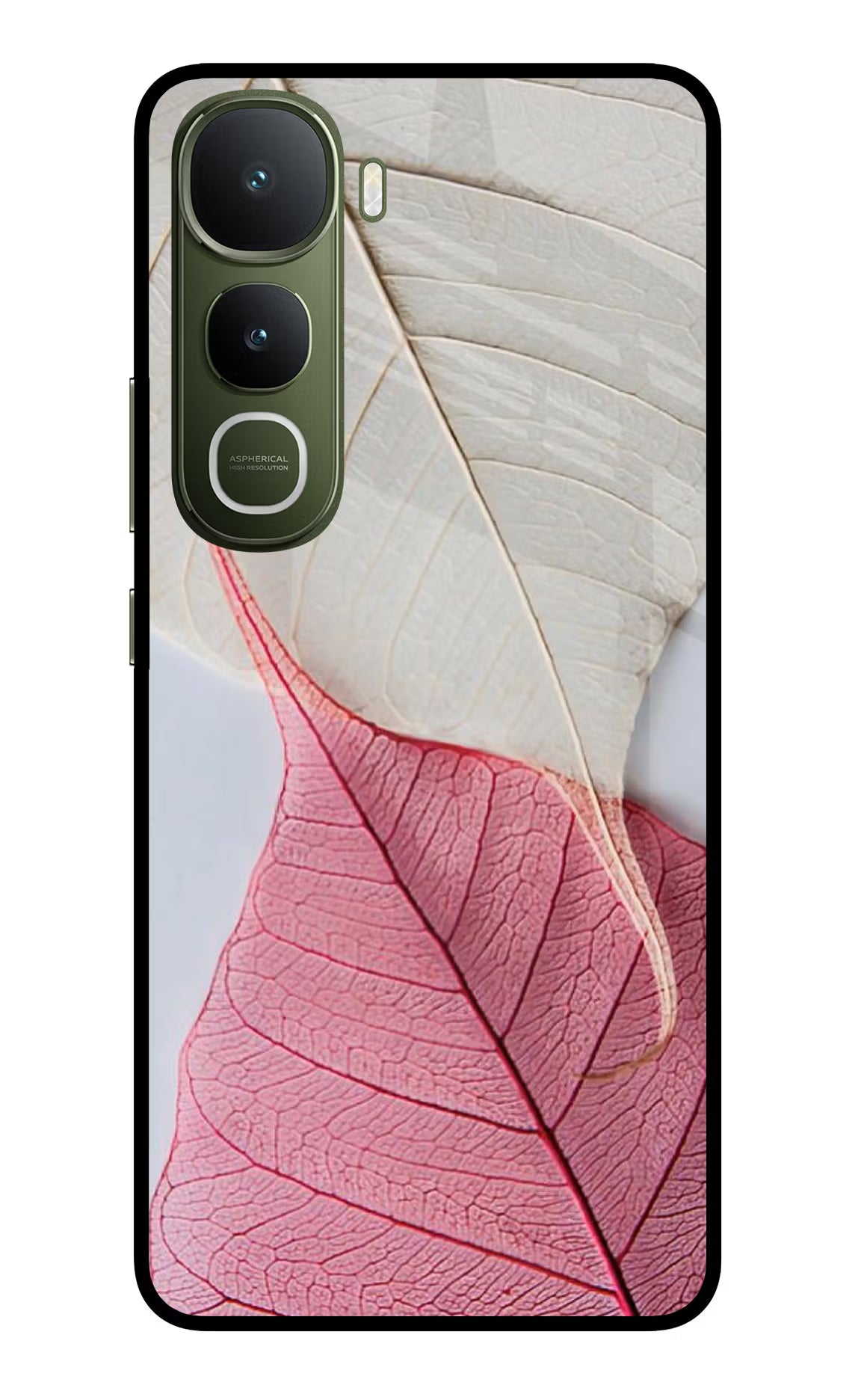 White Pink Leaf Vivo Y400 5G Glass Case Back Cover by Casekaro