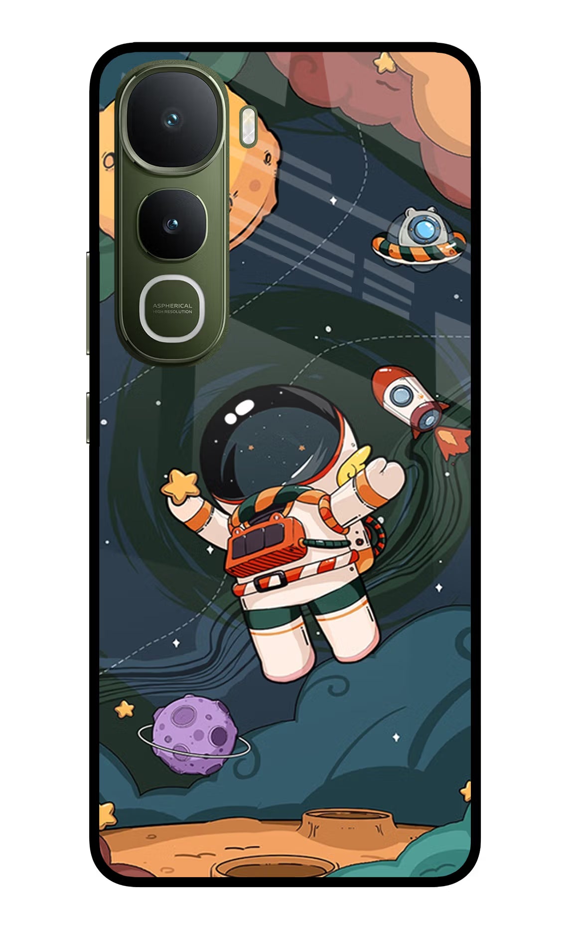 Cartoon Astronaut Vivo Y400 5G Glass Case Back Cover by Casekaro
