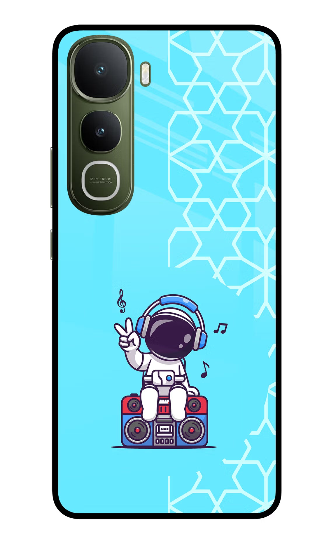 Cute Astronaut Chilling Vivo Y400 5G Glass Case Back Cover by Casekaro