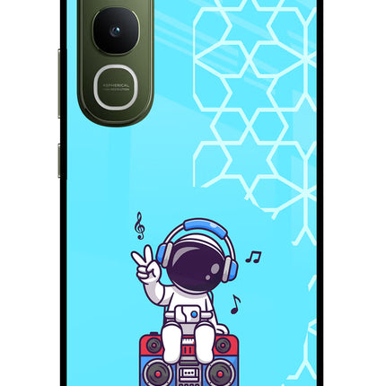 Cute Astronaut Chilling Vivo Y400 5G Glass Case Back Cover by Casekaro