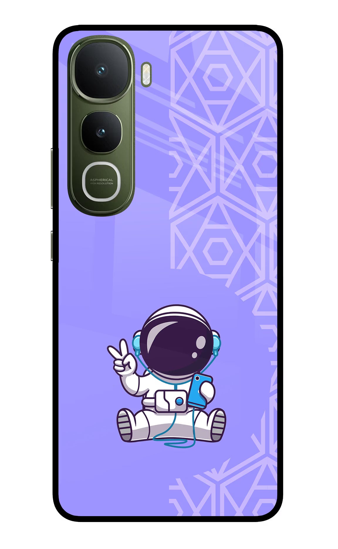 Cute Astronaut Chilling Vivo Y400 5G Glass Case Back Cover by Casekaro