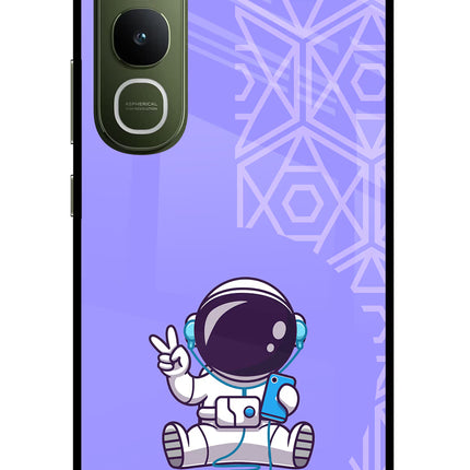 Cute Astronaut Chilling Vivo Y400 5G Glass Case Back Cover by Casekaro