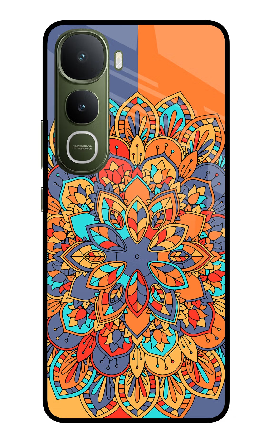 Color Mandala Vivo Y400 5G Glass Case Back Cover by Casekaro