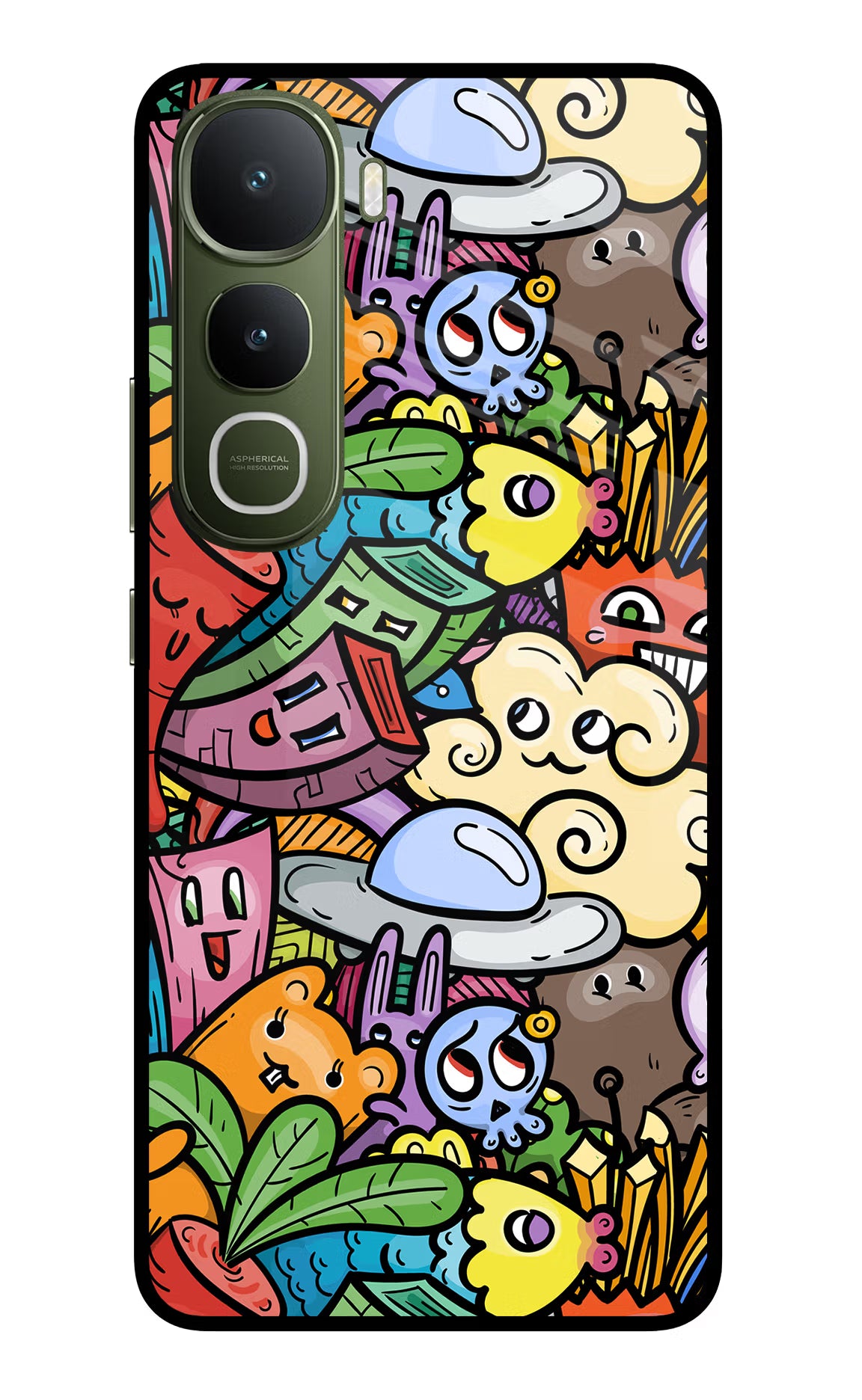 Veggie Doodle Vivo Y400 5G Glass Case Back Cover by Casekaro