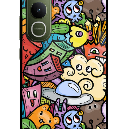 Veggie Doodle Vivo Y400 5G Glass Case Back Cover by Casekaro