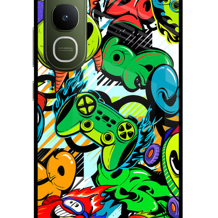 Game Doodle Vivo Y400 5G Glass Case Back Cover by Casekaro