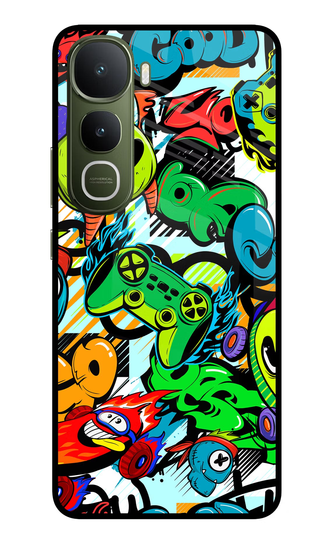 Game Doodle Vivo Y400 5G Glass Case Back Cover by Casekaro