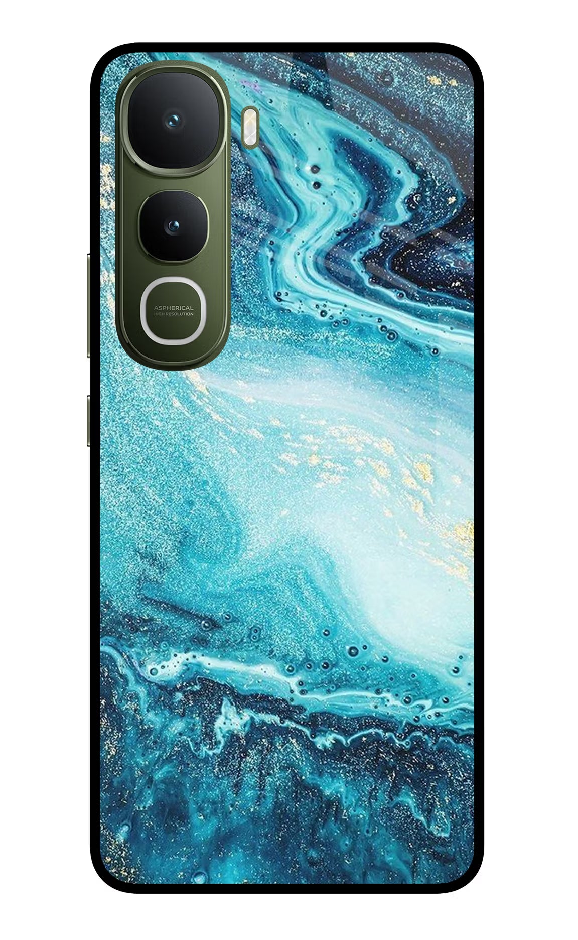 Blue Glitter Marble Vivo Y400 5G Glass Case Back Cover by Casekaro