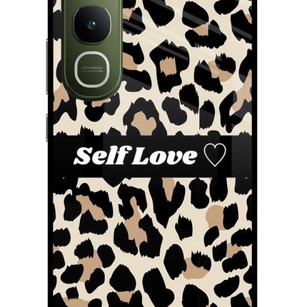 Leopard Print Self Love Vivo Y400 5G Glass Case Back Cover by Casekaro