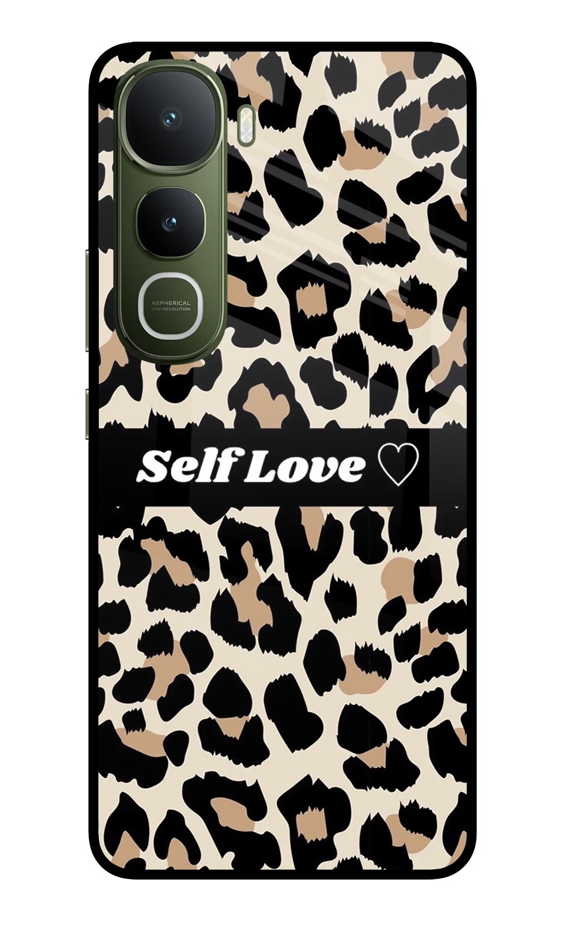 Leopard Print Self Love Vivo Y400 5G Glass Case Back Cover by Casekaro