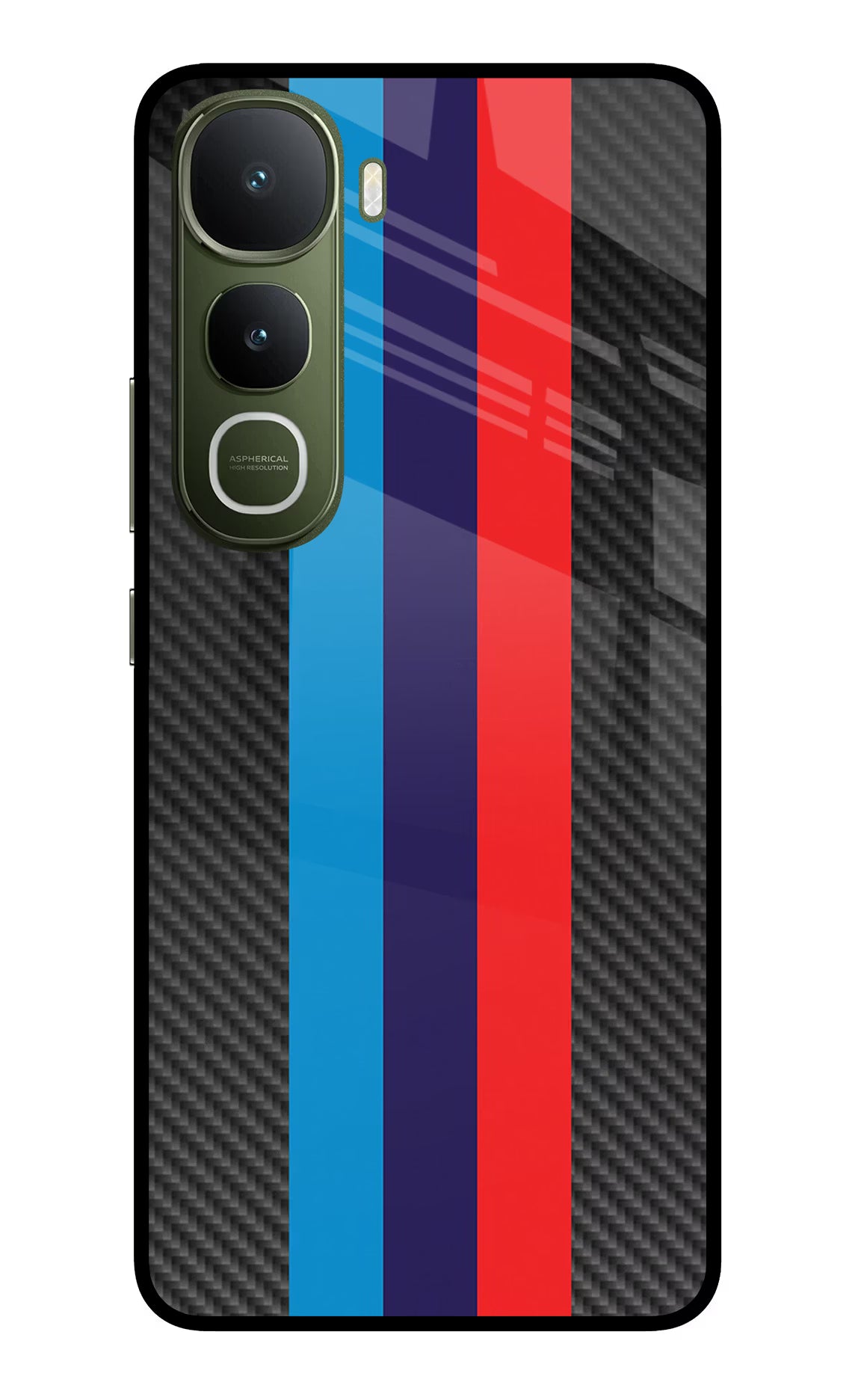 BMW Stripes Pattern Vivo Y400 5G Glass Case Back Cover by Casekaro