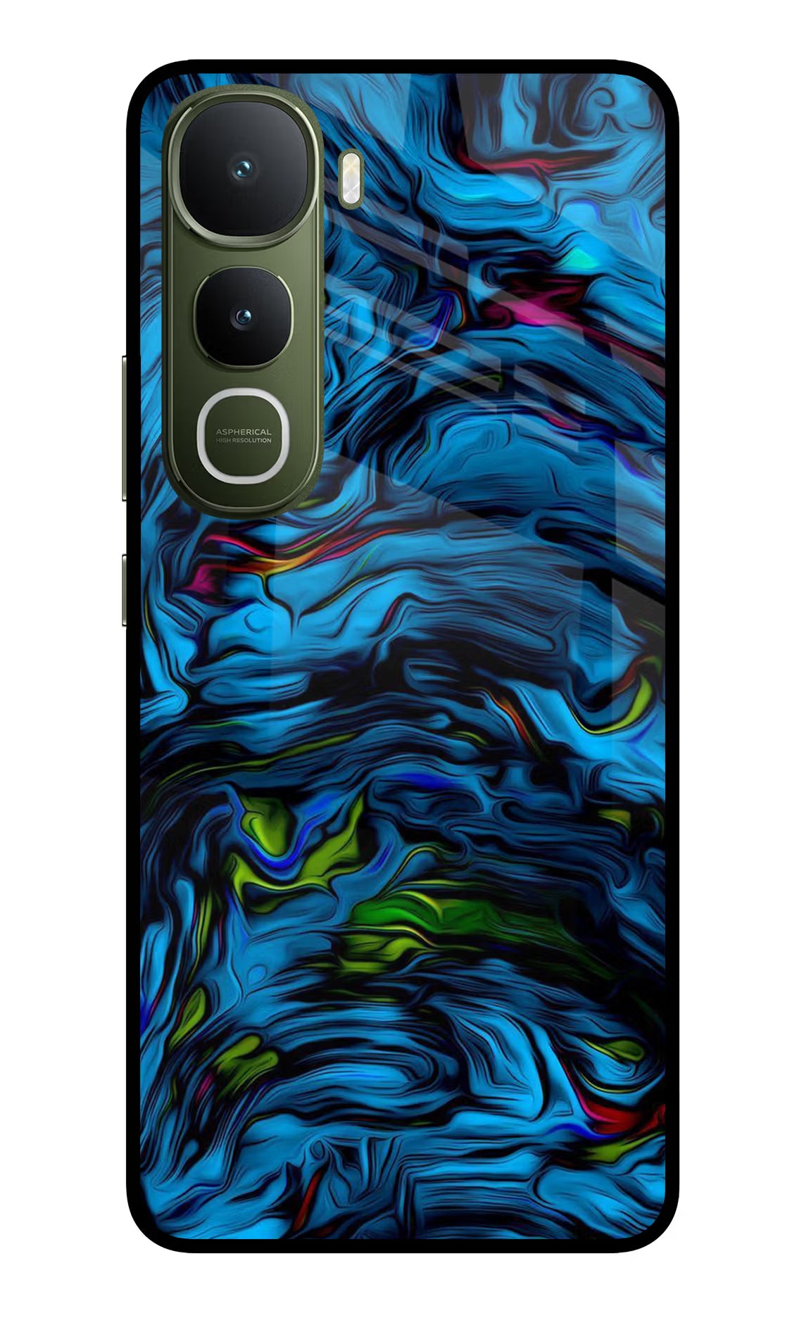 Dark Blue Abstract Vivo Y400 5G Glass Case Back Cover by Casekaro