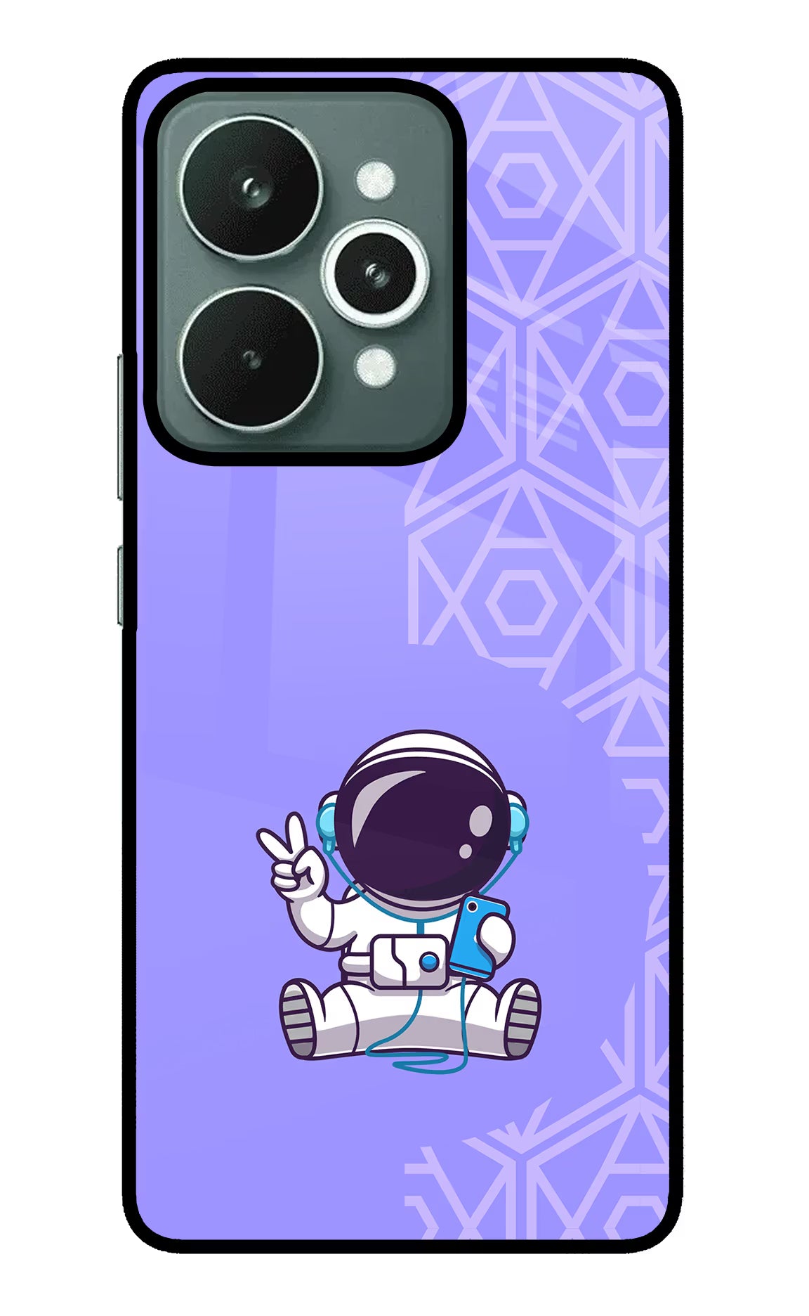 Cute Astronaut Chilling Realme 15 Glass Case Back Cover by Casekaro