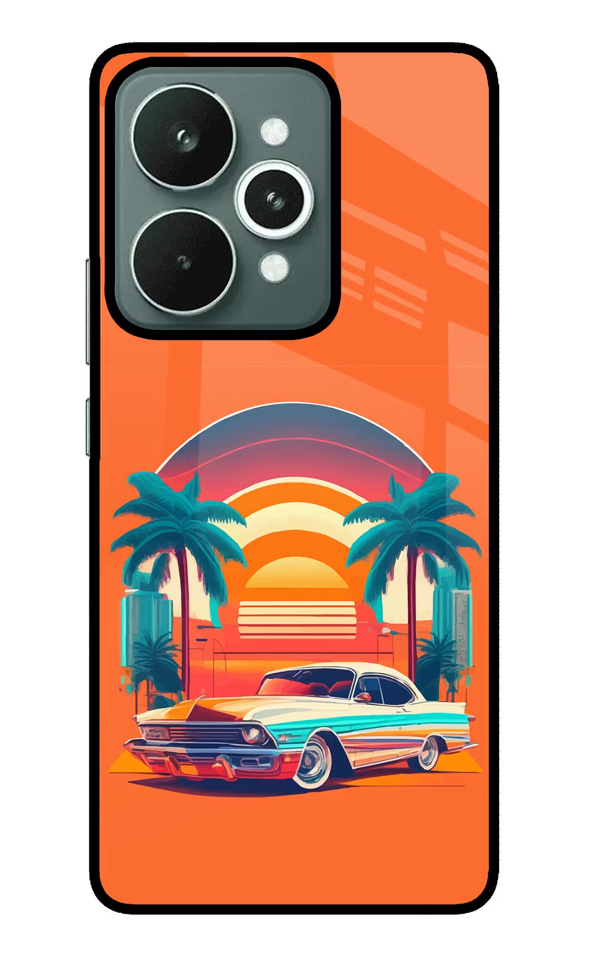 Palm Drive 80s Realme 15 Glass Case Back Cover by Casekaro