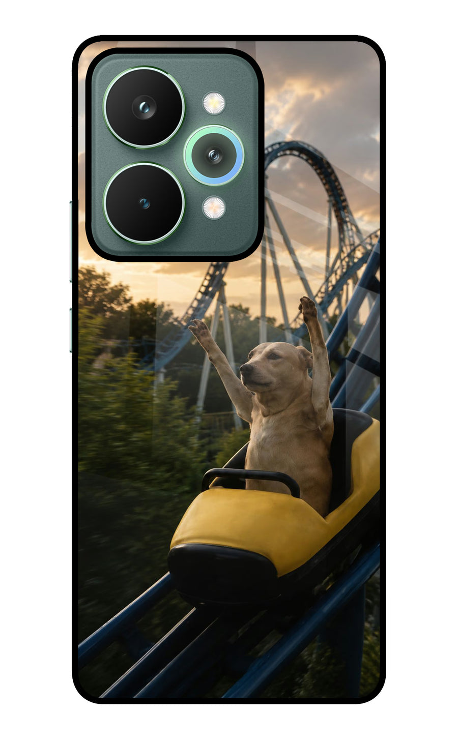 Rollercoaster Dog Realme 15 Pro Back Cover, Glass case