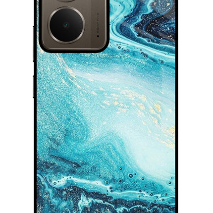 Blue Glitter Marble Realme P3 Glass Case