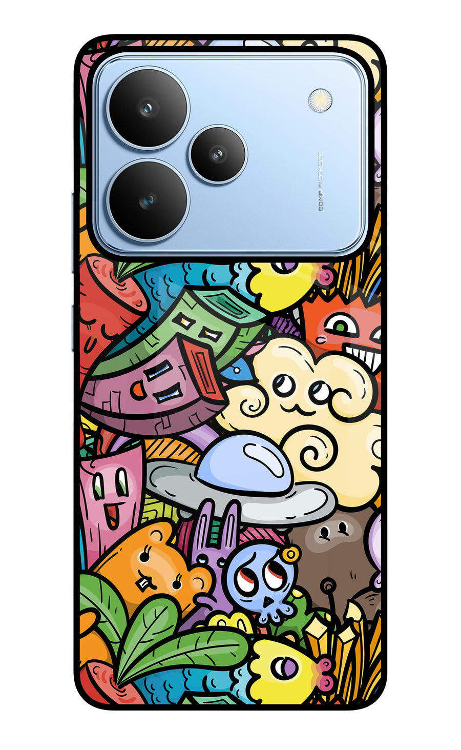 Veggie Doodle Realme P4 Back Cover, Glass case