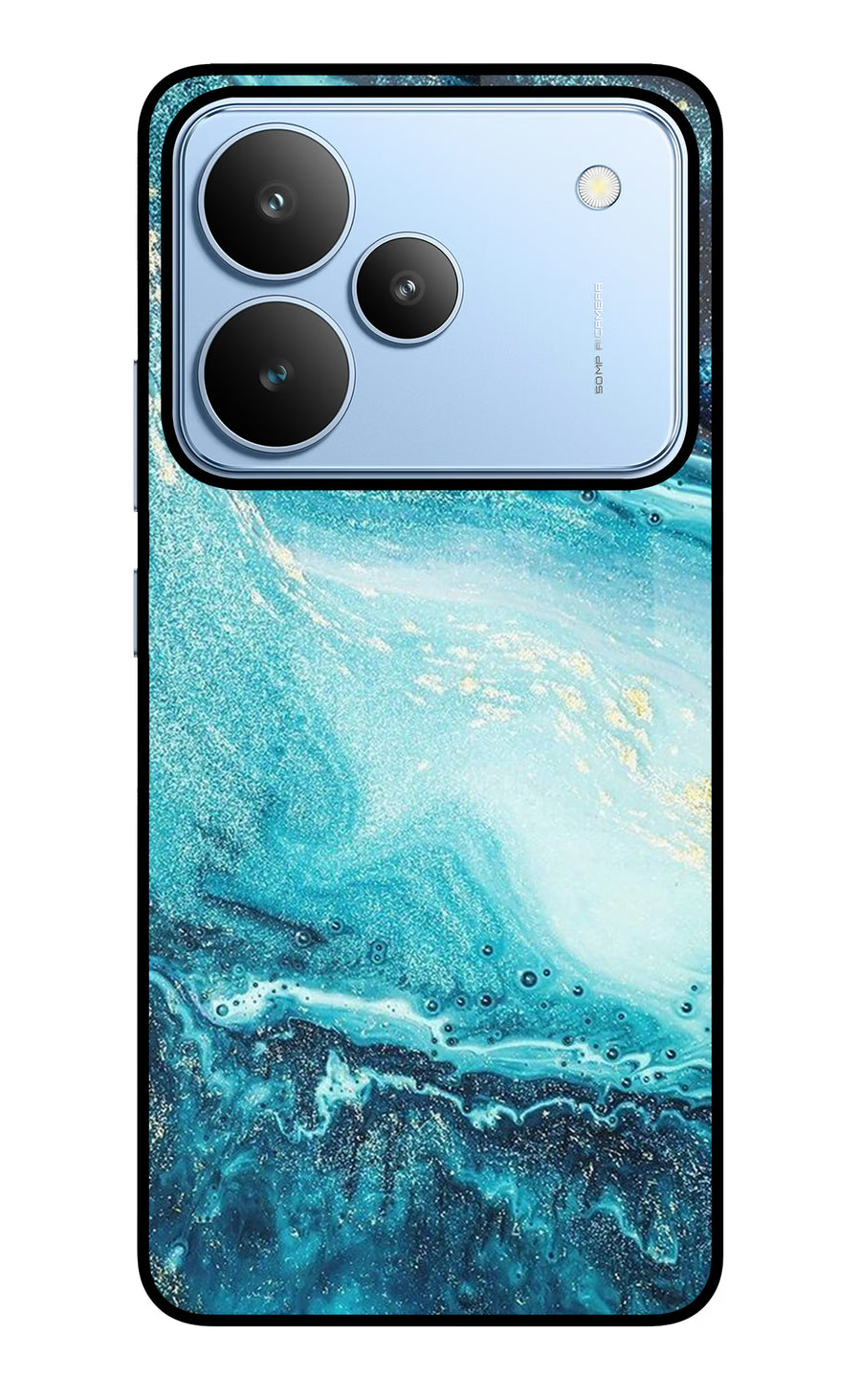 Blue Glitter Marble Realme P4 Back Cover, Glass case