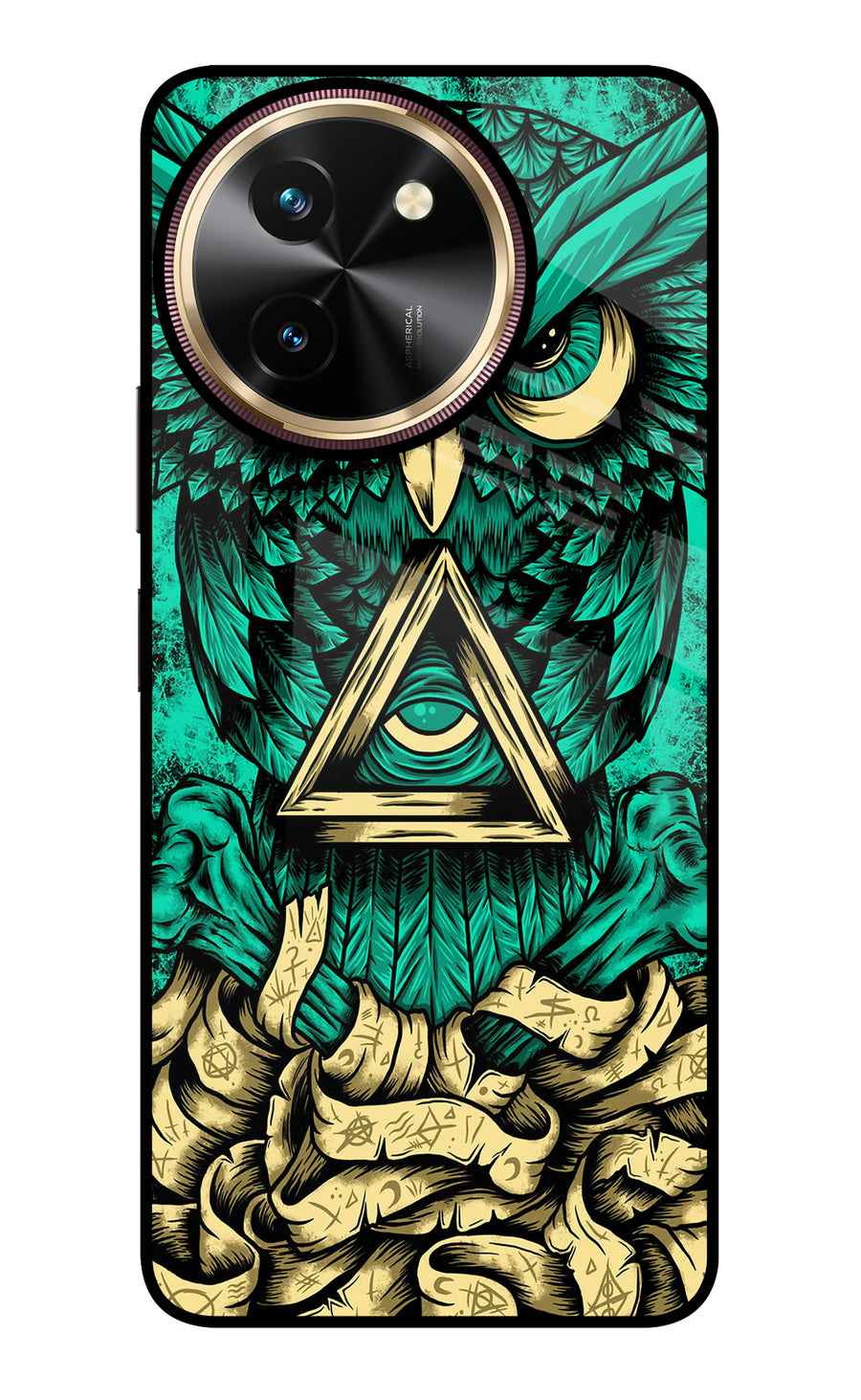 Green Owl Vivo T3x Back Cover, Glass case