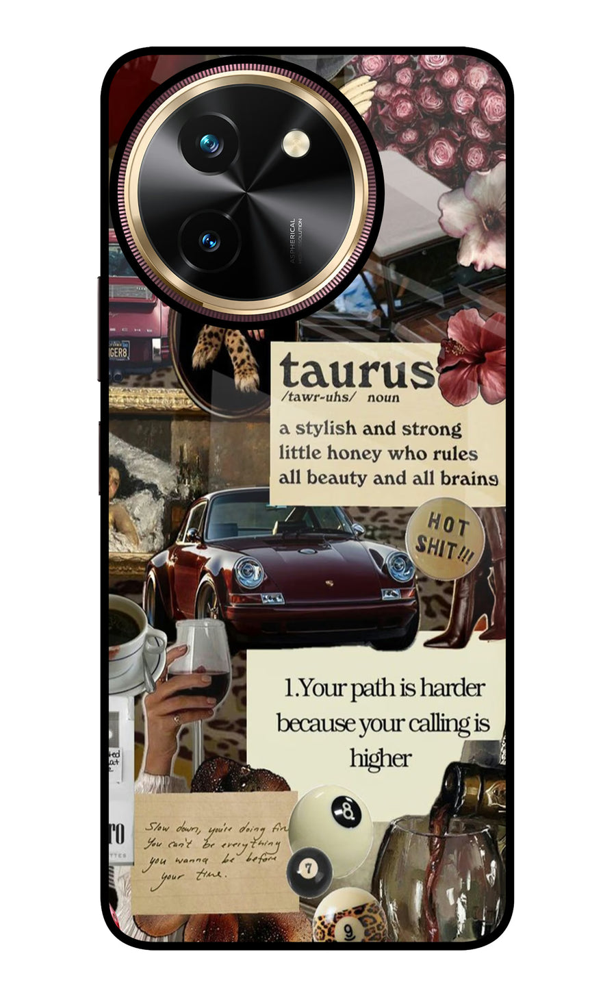 Taurus Zodiac Vivo T3x Back Cover, Glass case