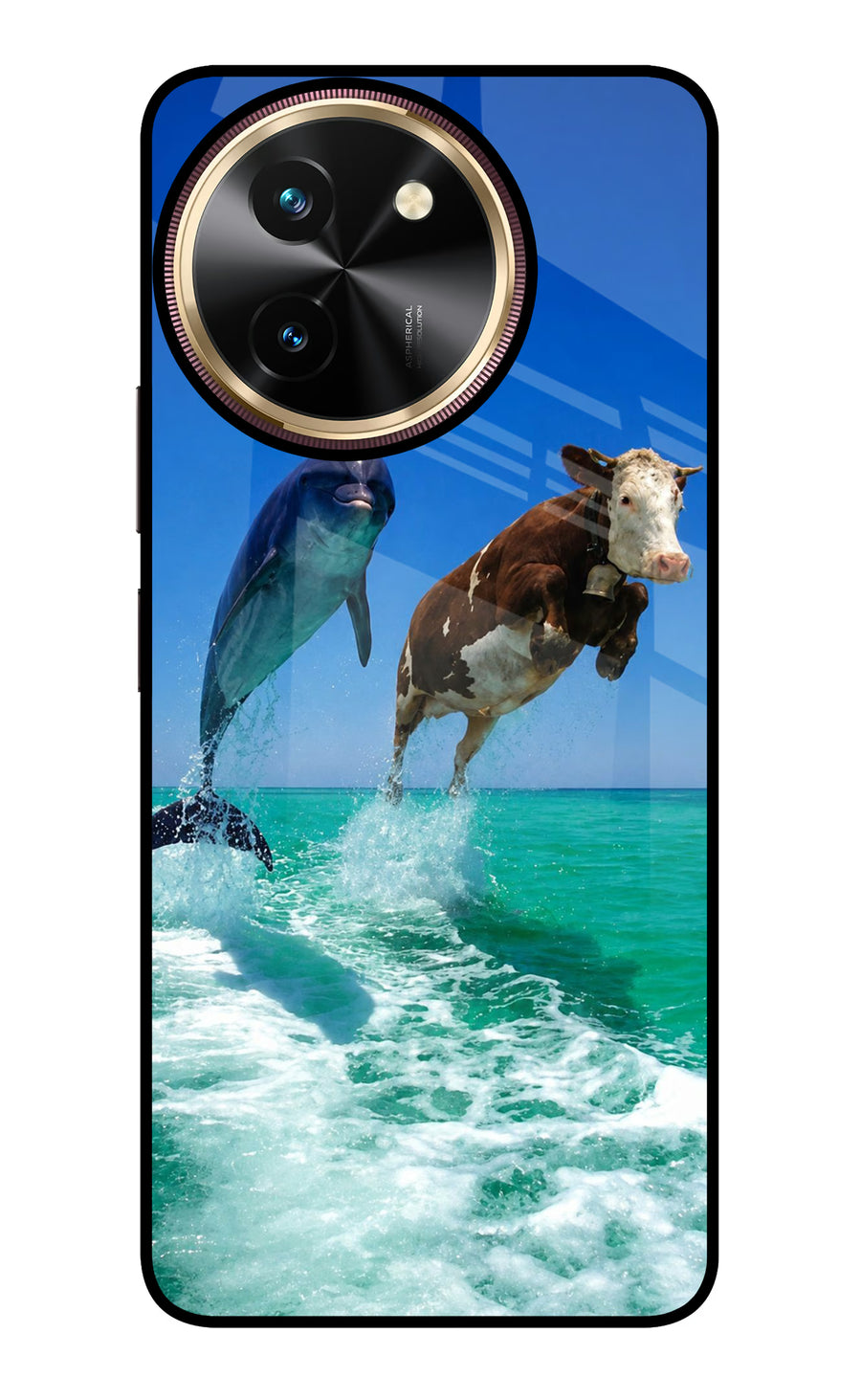 Dolphin vs Cow Vivo T3x Back Cover, Glass case