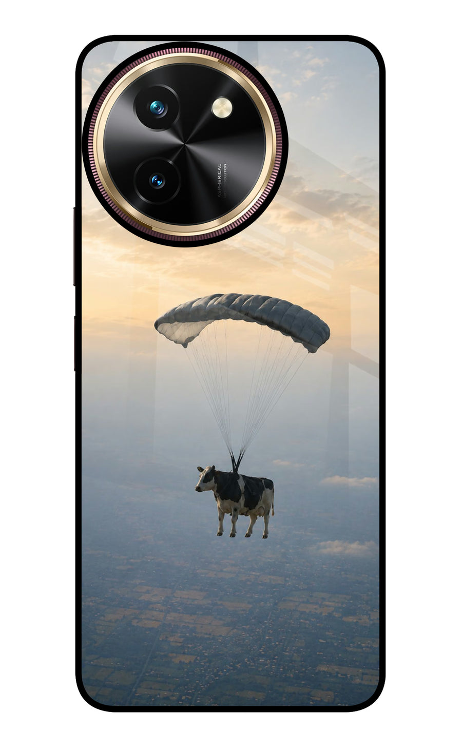 Skydiving Cow Vivo T3x Back Cover, Glass case