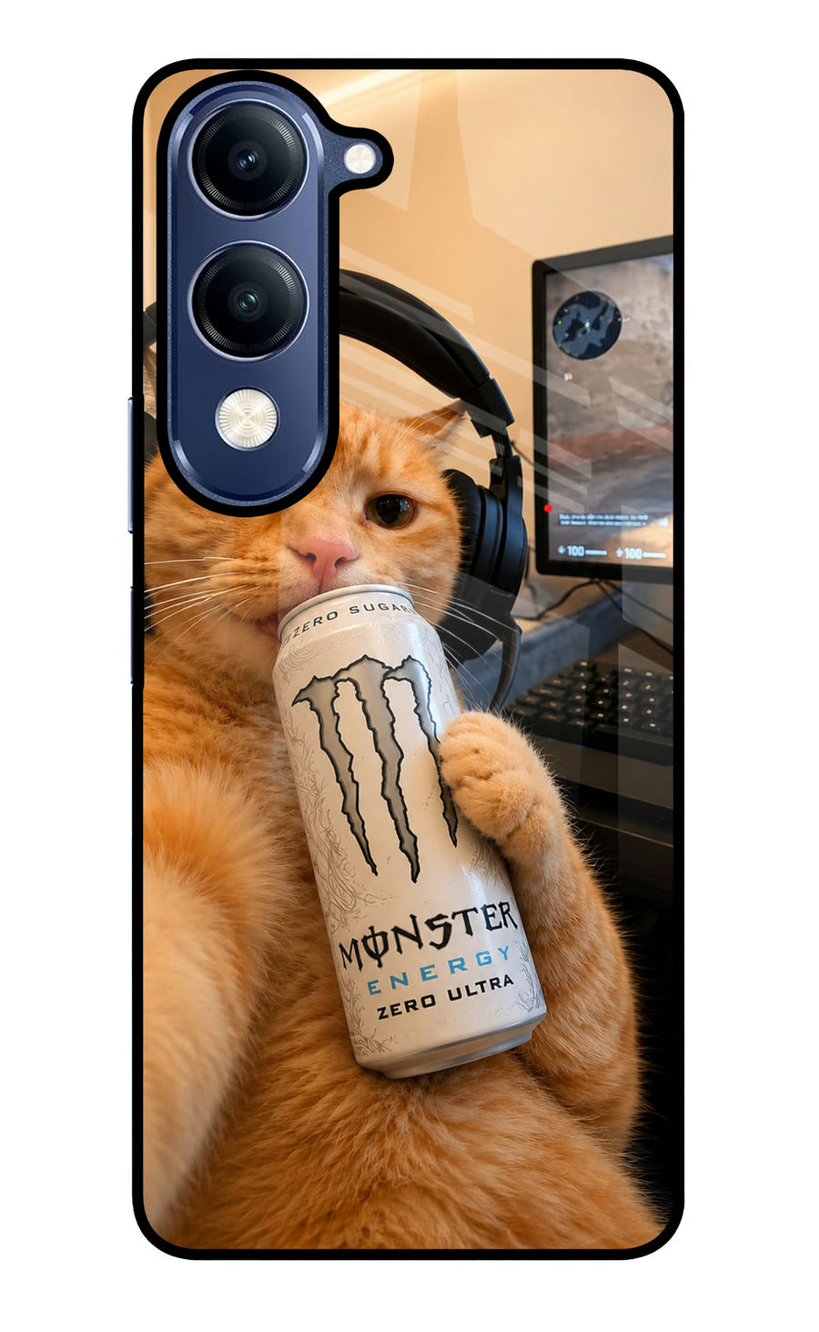 Gamer Cat Energy Vivo V40 Lite Back Cover, Glass case