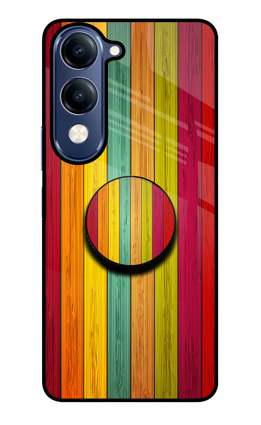 Multicolor Wooden Vivo V40 Lite Pop Case, Glass case