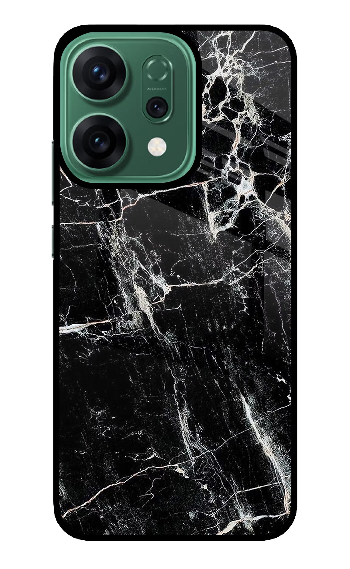 Black Marble Texture Oppo Reno14 5G Glass Case Back Cover by Casekaro
