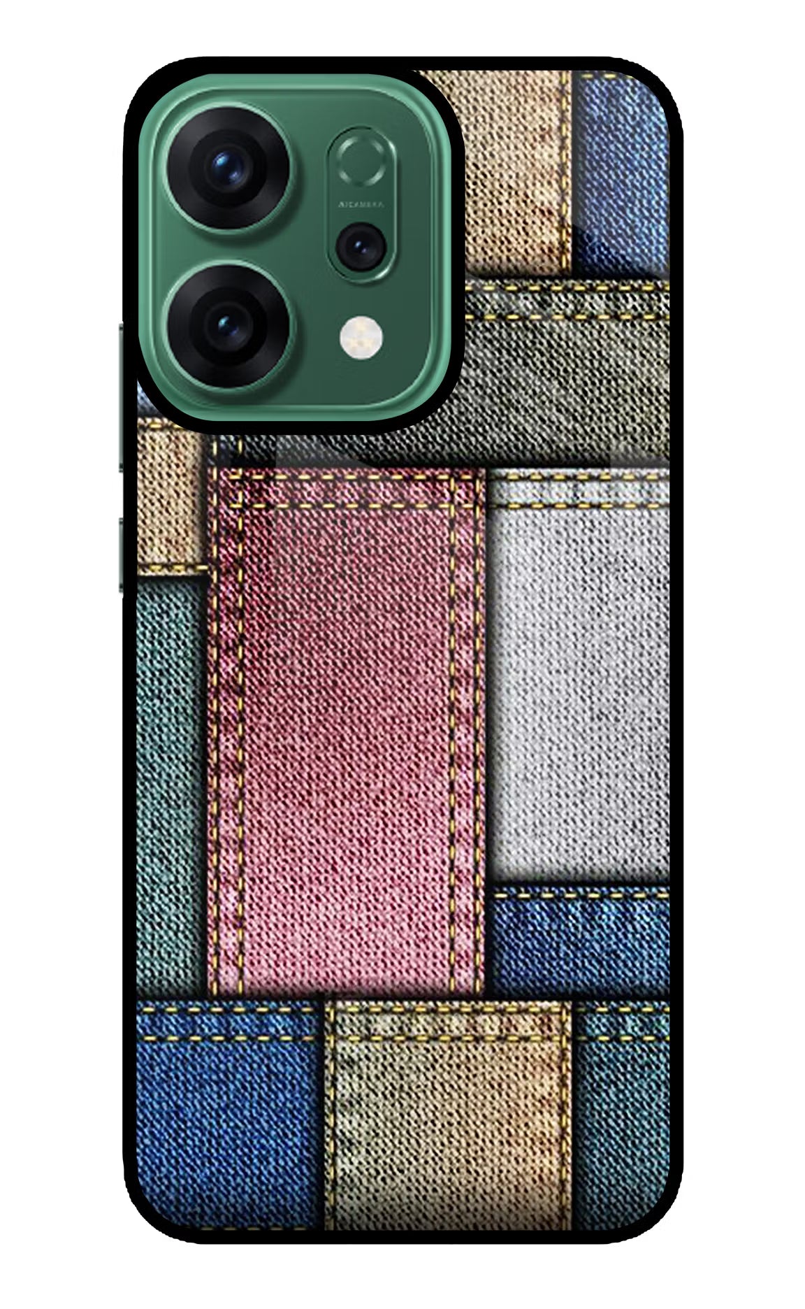 Multicolor Jeans Oppo Reno14 5G Glass Case Back Cover by Casekaro