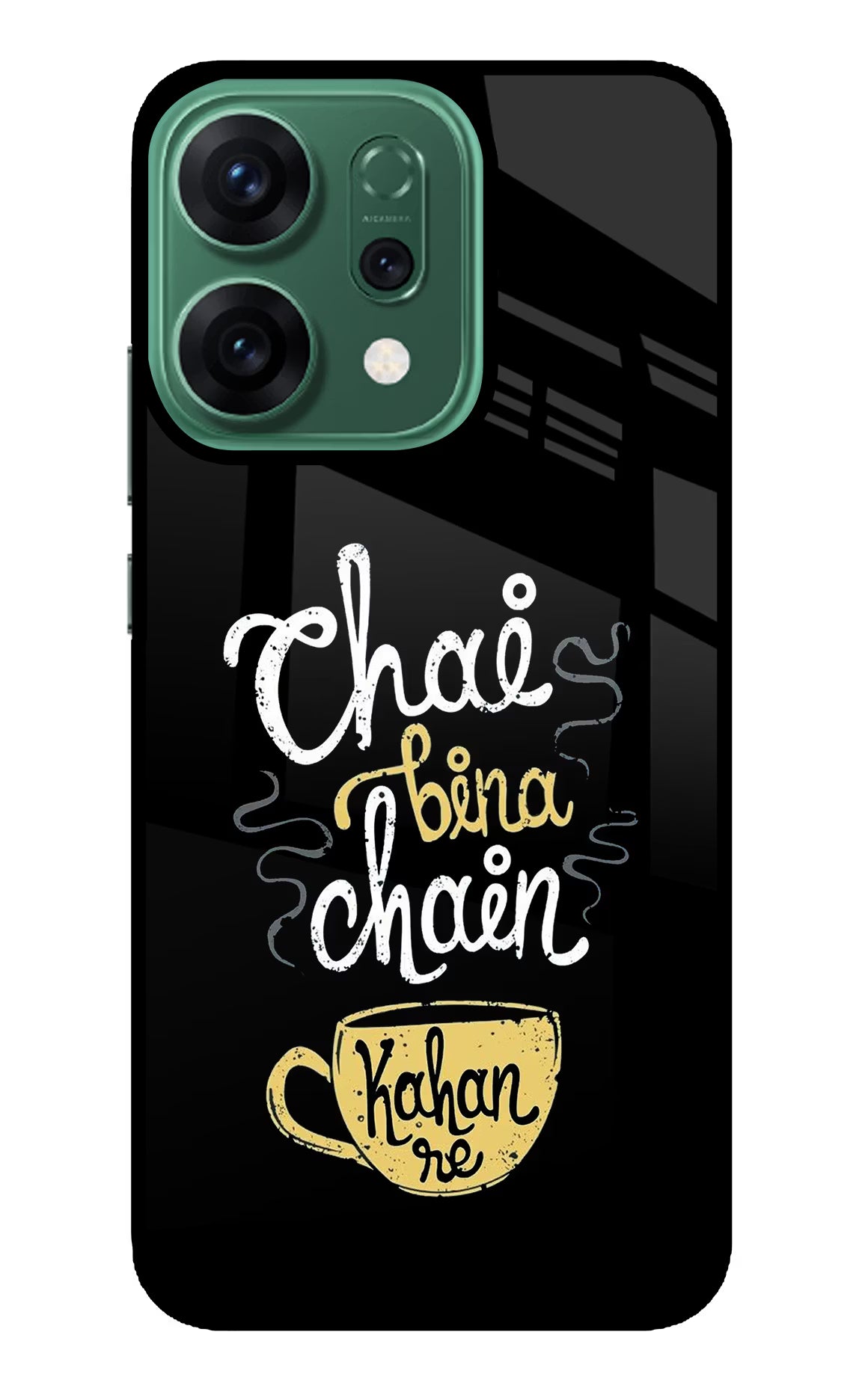 Chai Bina Chain Kaha Re Oppo Reno14 5G Glass Case Back Cover by Casekaro