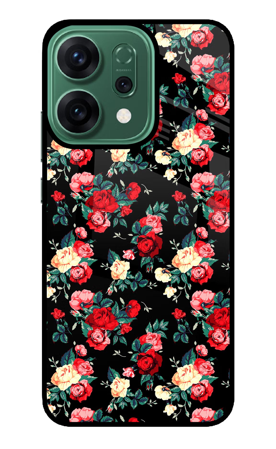 Rose Pattern Oppo Reno14 5G Glass Case Back Cover by Casekaro